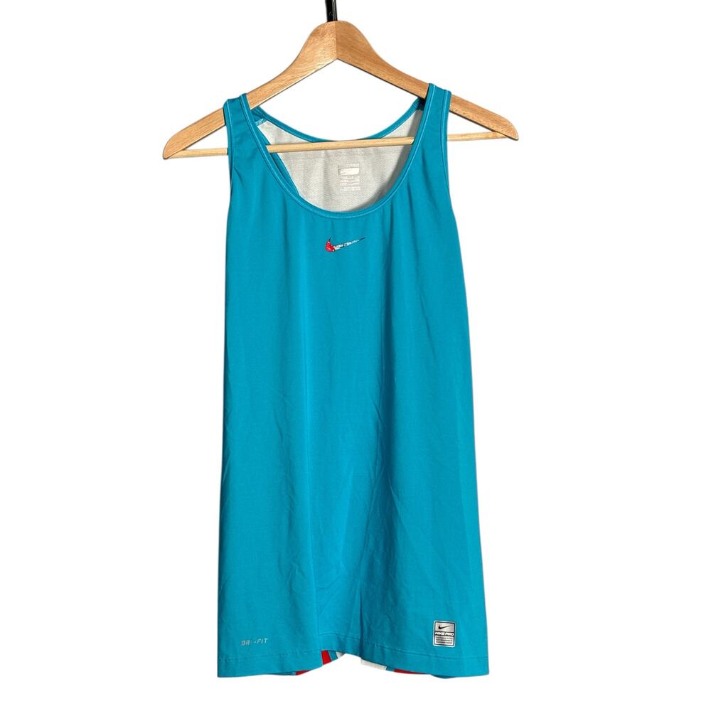 Nike Pro Dri-FIT Racerback Tank Top Large Blue‎ Red White Mesh Athletic Training